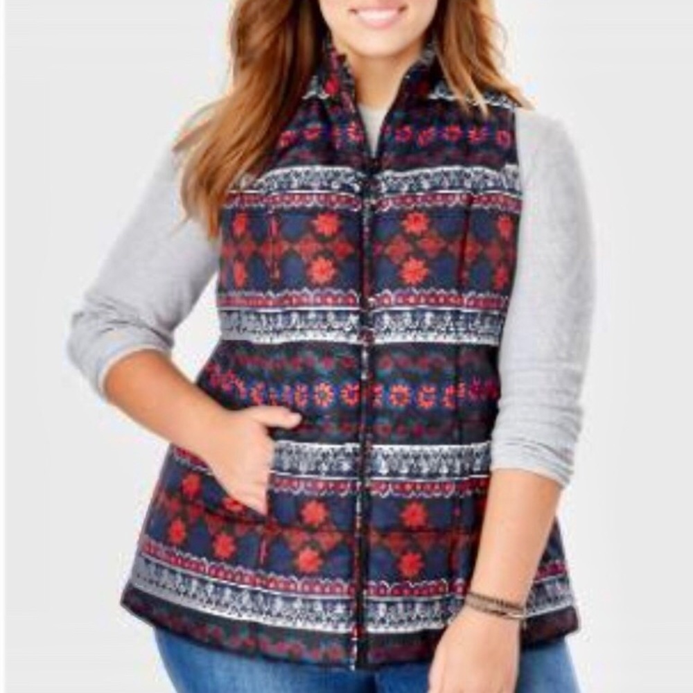 NWT Fair Isle Quilted Puffer Vest Plus Size 18